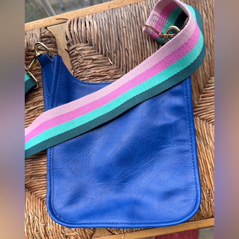 Vibrant Blue Crossbody Bag with Striped Strap